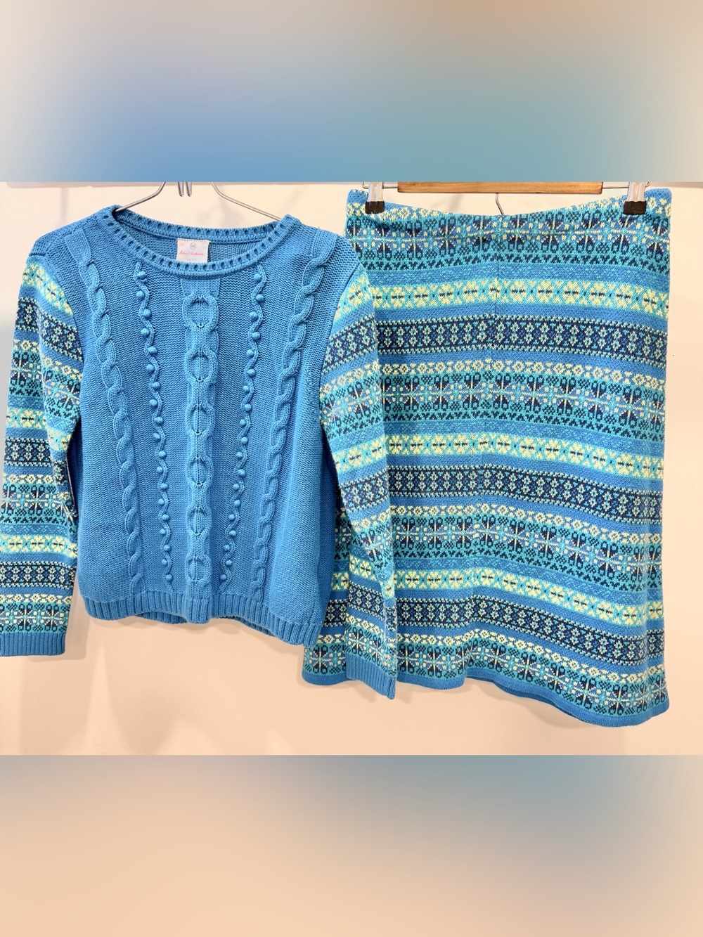 Hanna Anderson Girls Cable Knit Winter Sweater & Skirt Set Size 12 Combed Cotton